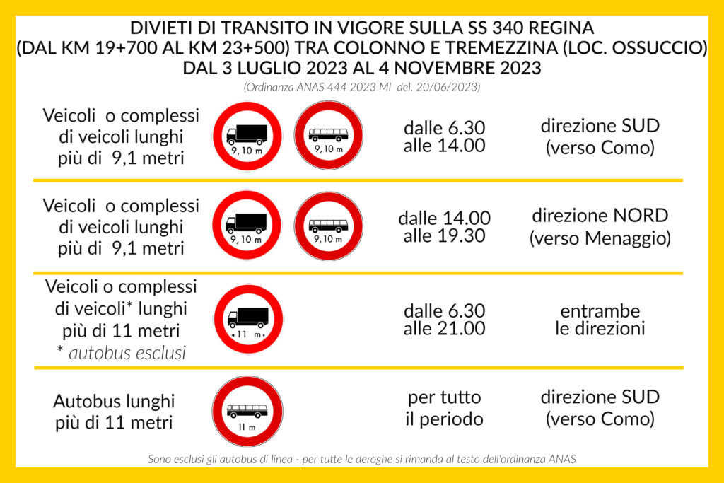 limiti di transito per autobus turistici lago di Como